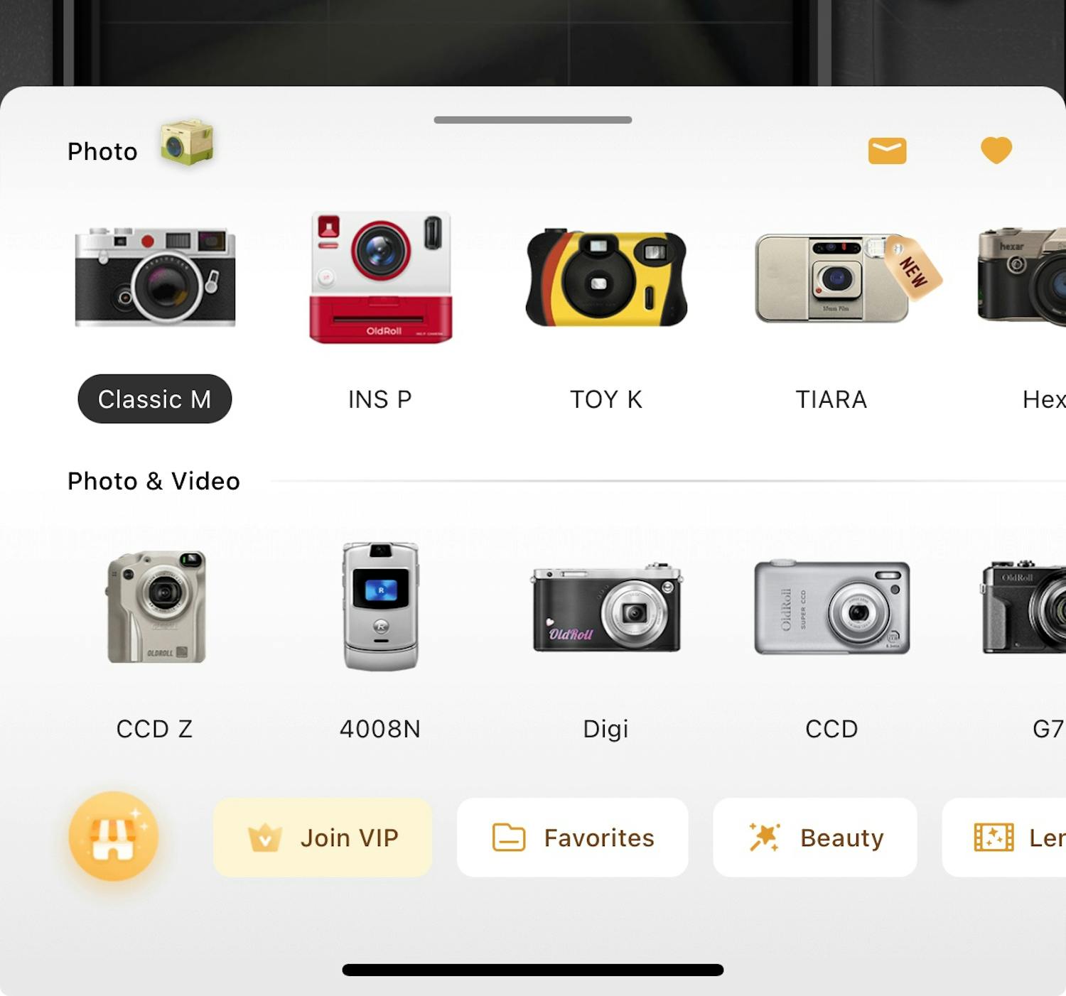 Kamerasortiment Välj vilken kamera du vill fotografera med – vissa kostar pengar